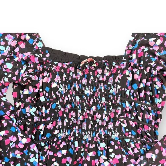 LeyDen Long Sleeve Off the Shoulder Ruffle Shirred Crop Top in Kaleidscope - Picture 7 of 11